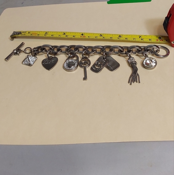 Michael Kors Silver Tone Pave White Crystal Charm Bracelet 8" Long - Picture 1 of 5